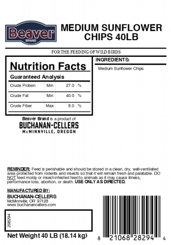 Beaver Brand Medium Sunflower Chips 40 lb