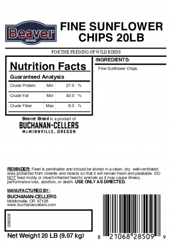Beaver Brand Fine Sunflower Chips 20 lb