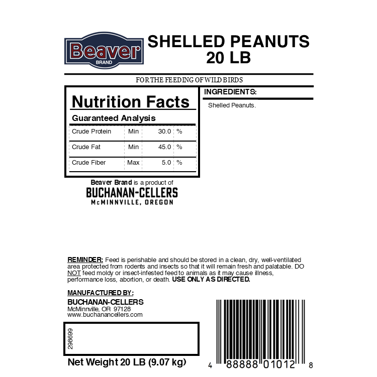 Beaver Brand Peanuts No Shell 20 lb