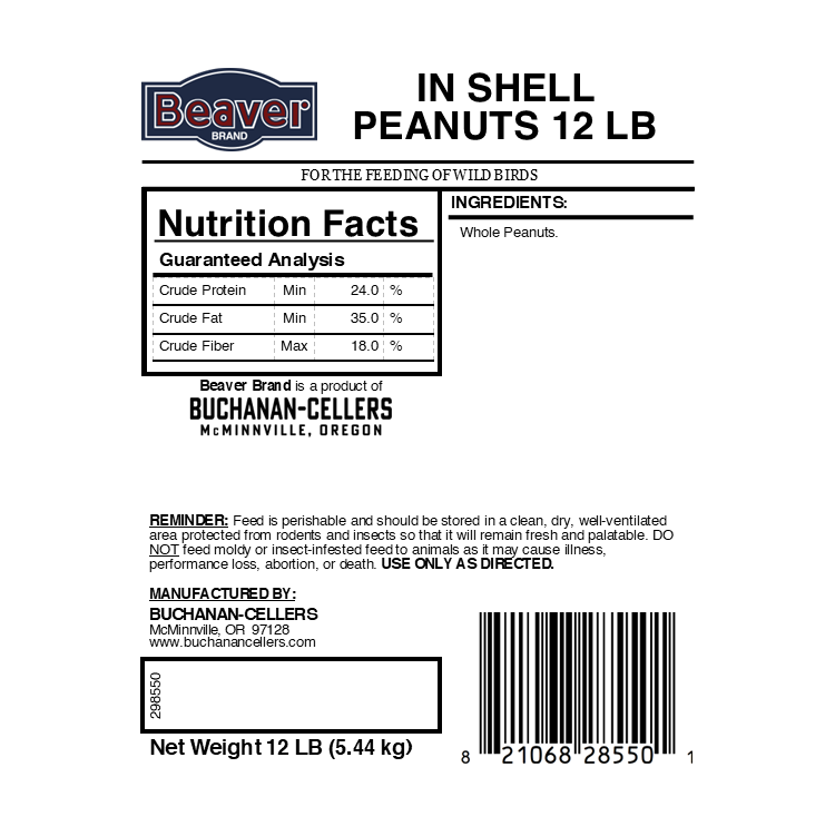 Beaver Brand Peanuts In-Shell 12 lb