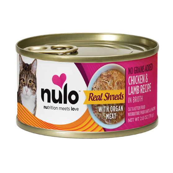 Nulo Grain-Free Shreds with Organ Meat Chicken and Lamb Cat 2.8oz can