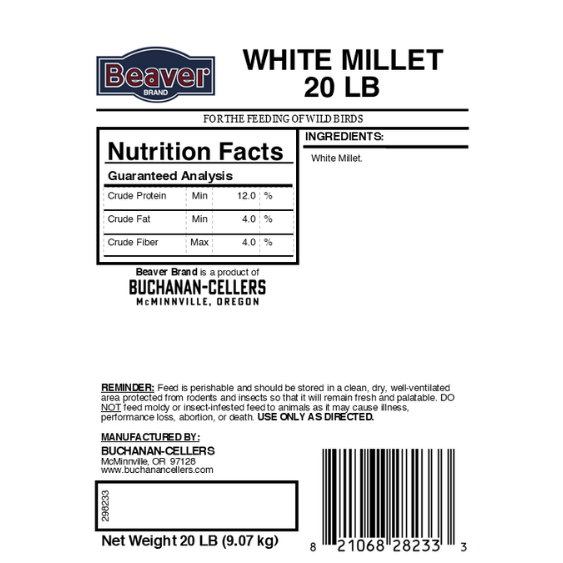 Beaver Brand White Millet 20 lb