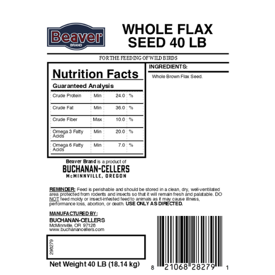 Beaver Brand Whole Flax Seed 40 lb