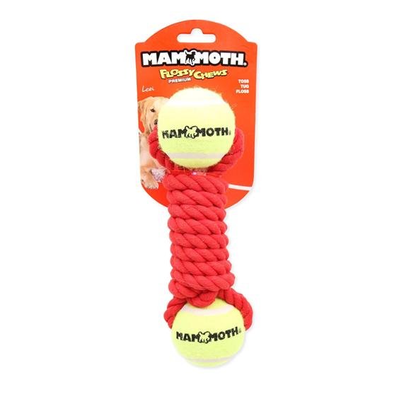 Mammoth Braided Bone with Two Tennis Balls Medium Red Dog Toy