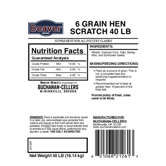 Beaver Brand 6 Grain Hen Scratch 40 lb