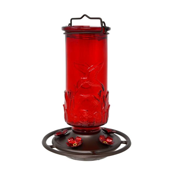 Backyard Essentials Ruby Embossed Glass Hummingbird Feeder