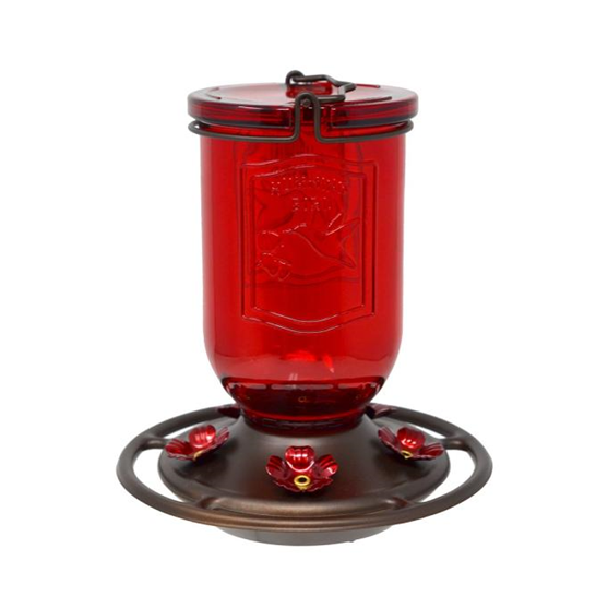 Backyard Essentials Ruby Jar Glass Hummingbird Feeder