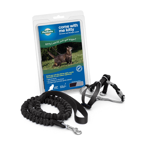 PetSafe Come With Me Kitty Harness and Bungee Leash Combo Large Black/Silver