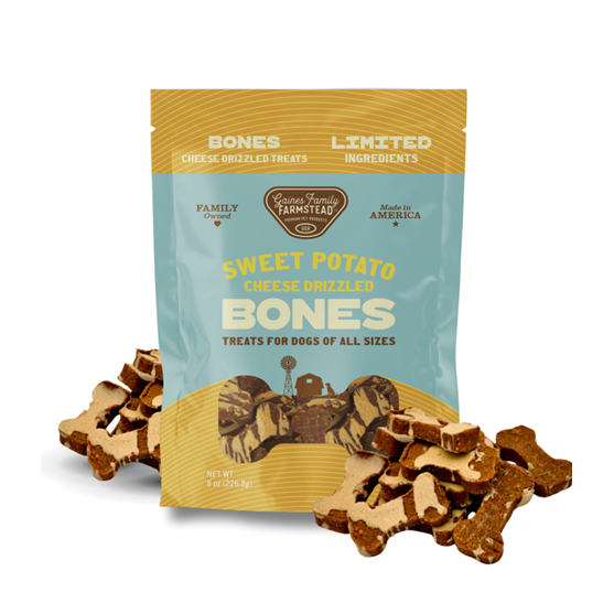 Gaines Family Farmstead Cheese Drizzled Sweet Potato Bones Dog Treats 8 oz