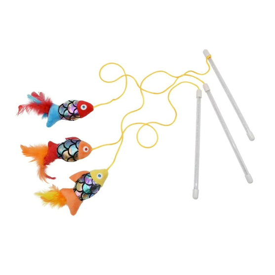 Multipet Fish Wand Assorted Colors Cat Toy