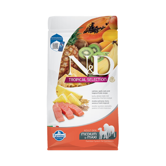 Farmina N&D Salmon, Spelt, Oats and Tropical Fruits Adult Medium and Maxi Dog Food 22lb