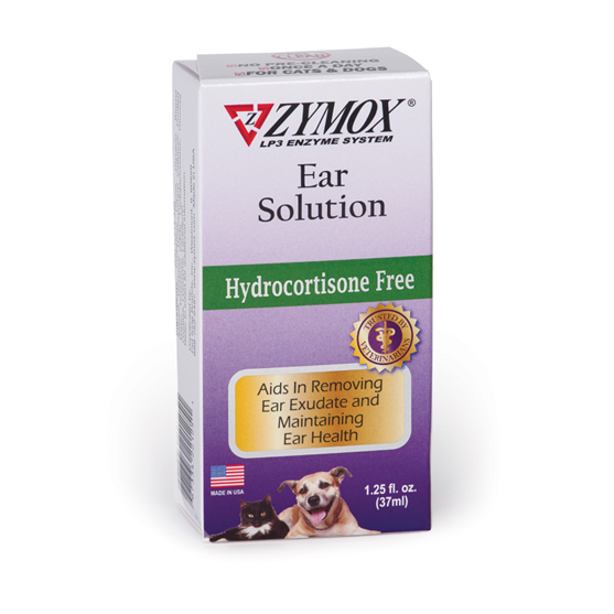 Zymox Ear Solution Without Hydrocortisone for Dogs and Cats 1.25 oz
