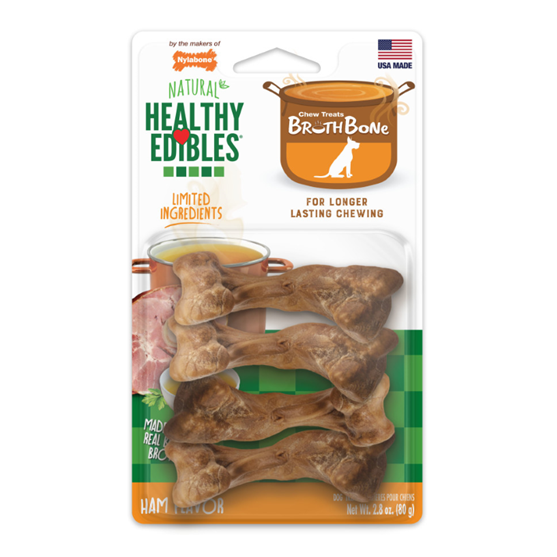 Nylabone Healthy Edibles Broth Bone Ham Regular Dog Treats 4 Count