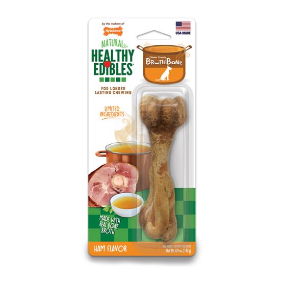 Nylabone Healthy Edible Broth Bone Ham Large Dog Treats
