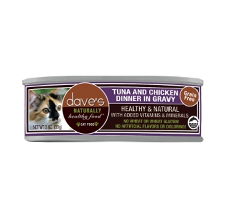 Dave's Grain Free Tuna and Chicken Dinner in Gravy Cat Food 3 oz