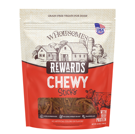 Wholesomes Grain Free Rewards Chewy Sticks Beef Dog Treat 25 oz