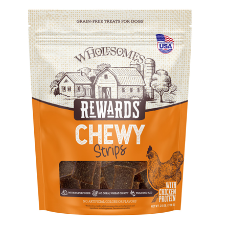 Wholesomes Grain Free Rewards Chewy Strips Chicken Dog Treat 25 oz