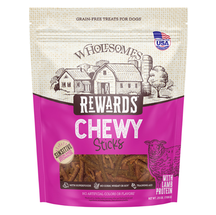 Wholesomes Grain Free Rewards Chewy Sticks Lamb Dog Treats 25 oz