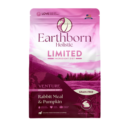 Earthborn Holistic Grain Free Venture Limited Ingredient Rabbit Meal and Pumpkin Dog Food 25 lb