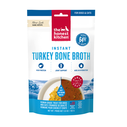 The Honest Kitchen Instant Turkey Bone Broth with Turmeric Dog and Cat Treat 3.6 oz