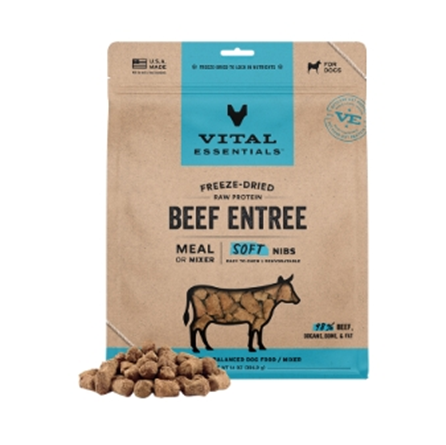 Vitial Essentials Freeze Dried Raw Grain Free Beef Entree Soft Nibs Dog Food 14 oz