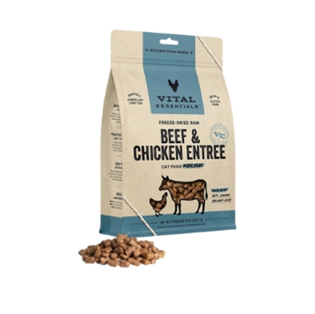 Vital Essentials Freeze Dried Grain Free Beef and Chicken Crunchy Mini Nibs Cat Food 12 oz