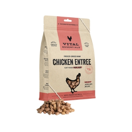 Vital Essentials Freeze Dried Grain Free Chicken Entree Crunchy Mini Nibs Cat Food 12 oz