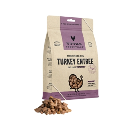 Vital Freeze Dried Grain Free Turkey Entree Crunchy Mini Nibs Cat Food 12 oz 