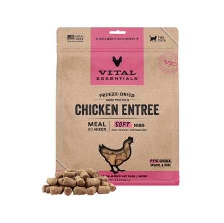 Vital Essentials Freeze Dried Grain Free Chicken Entree Soft Nibs Cat Food 12 oz