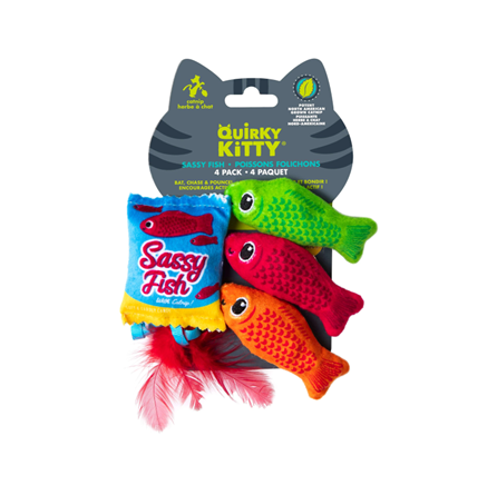 Quirky Kitty Sassy Fish 4 Pack with Catnip Cat Toy