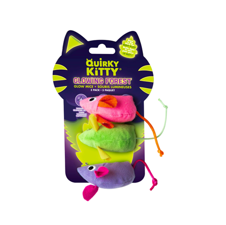 Quirky Kitty Glow Mice with Catnip and Silvervine 2 Pack Cat Toys
